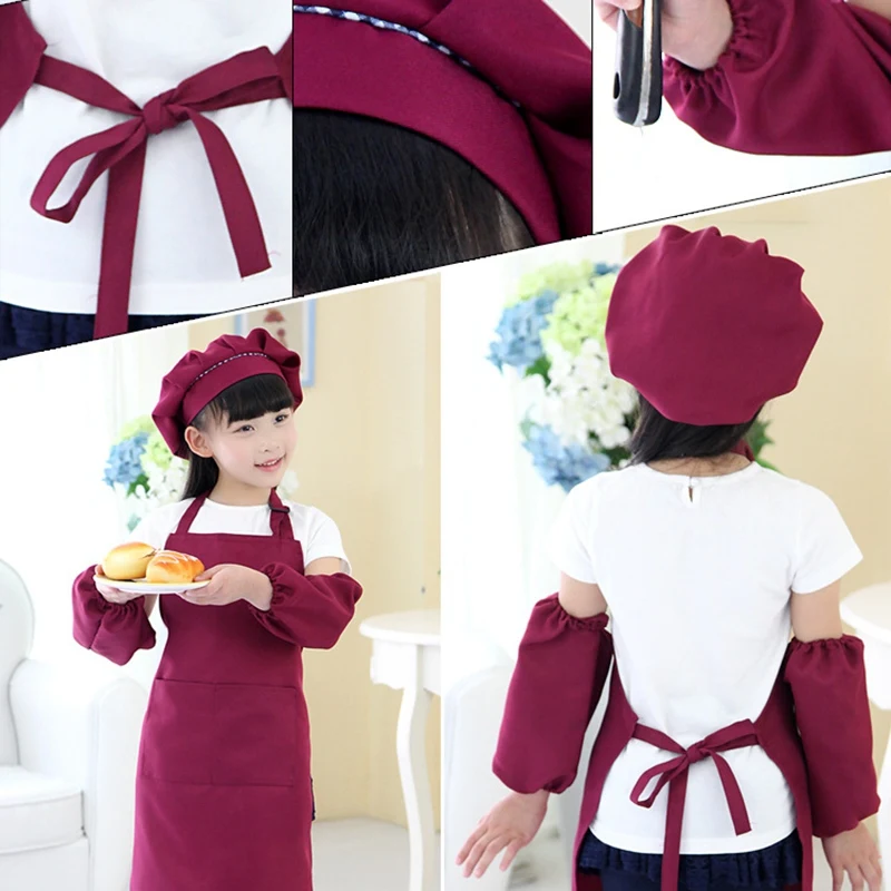Детский полный фартук нагрудник с карманом и шляпой рукава ремесло кухни шеф