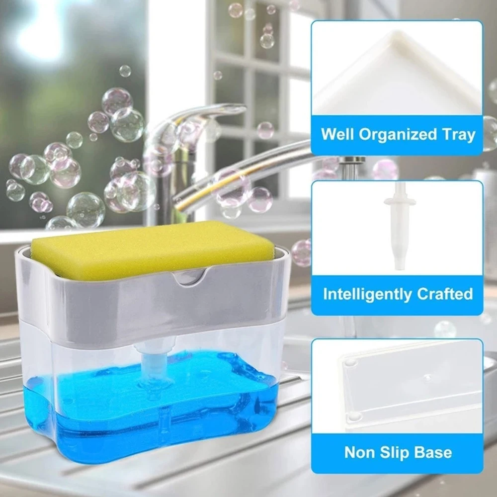 Кухонный дозатор для мыла 2-в-1 жидкого рук контейнер 385 мл бутылка с помпой Saver