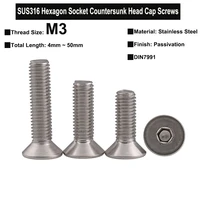 30pcs20pcs10pcs m3 sus316 stainless steel hexagon socket countersunk head cap screws din7991 total length 4mm 50mm
