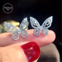 aazuo real 18k white gold real diamonds 1 0ct fairy butterfly stud earrings gifted for women advanced wedding party au750