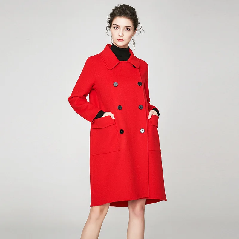 

women s winter coat red Double sided wool cashmere outwear 2019 autumn plus size ladies fashion overcoats loose long free ship