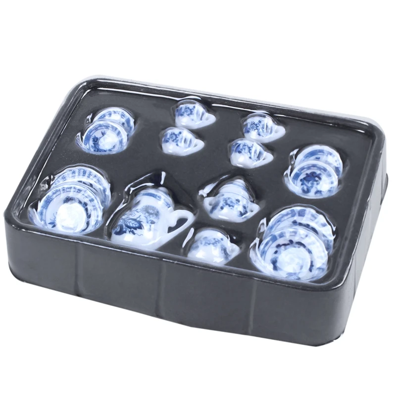 

Dollhouse Miniature 1: 12 Toy 17 Pcs Blue Flower Porcelaine Tea Set