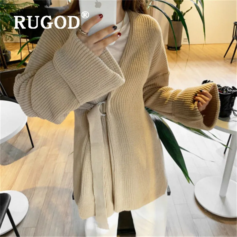 Женский Однотонный свитер RUGOD длинный толстый вязаный кардиган свободного кроя с