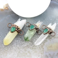 natural yellowgreenwhite quartz stick point pendants top inlay druzy energy healing crystal vintage necklace diy jewelry gifts