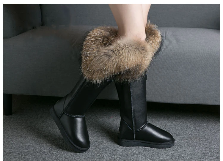 ; модные высокие зимние сапоги; botas mujer; женская зимняя обувь из натуральной кожи с натуральным лисьим мехом;