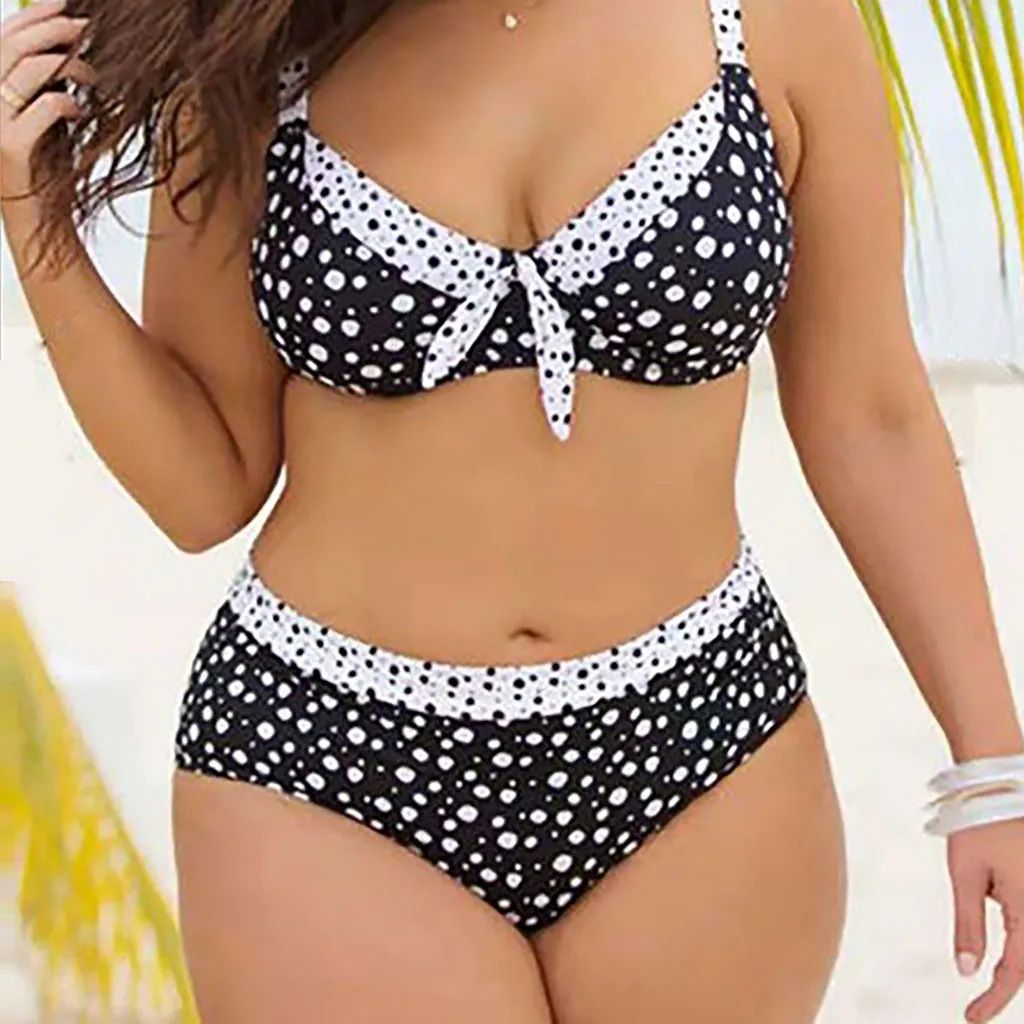 

4XL Plus Size Women's Swimsuit Dot Print Beachwear Push Up Bikini Set 2021 High Waist Separate Swimwear Femme Sexy Swimming Suit