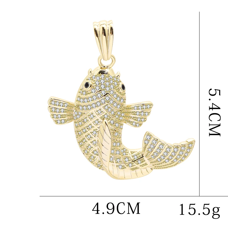 

New Iced Out Lucky Little Koi Pendants&Necklaces Micro Pave Cuban Zircon Stone Pendant Necklace High Quality Hip Hop Gift