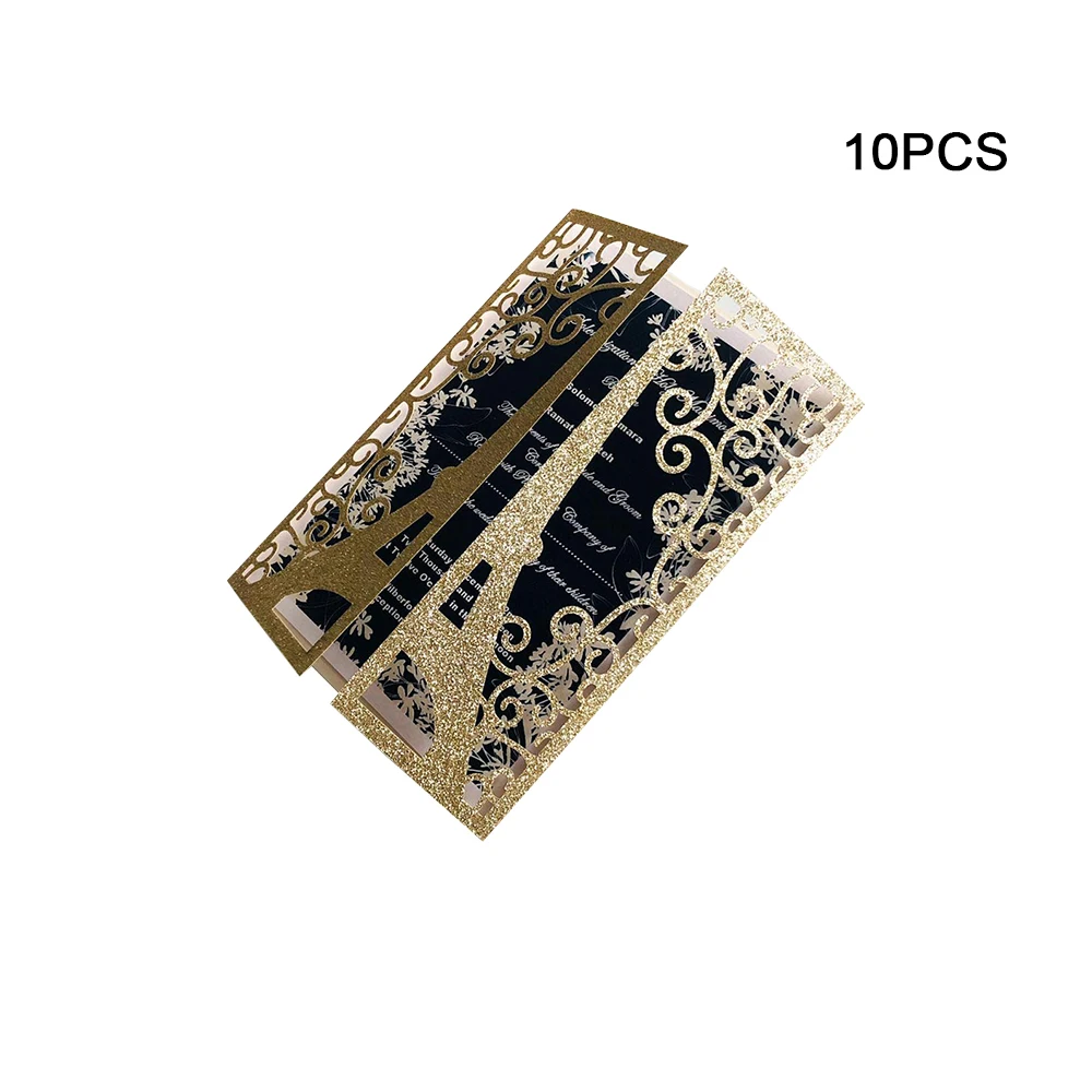 10pcs/set Glitter Embossing Invitation Cards 15*15CM for wedding business party Paris tower greeting card customized supplies - Color: 5