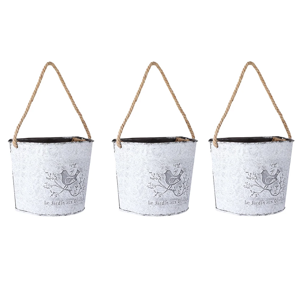 

3pcs Hanging Flower Buckets Retro Shabby Creative Flower Flowerpots Decors Pots