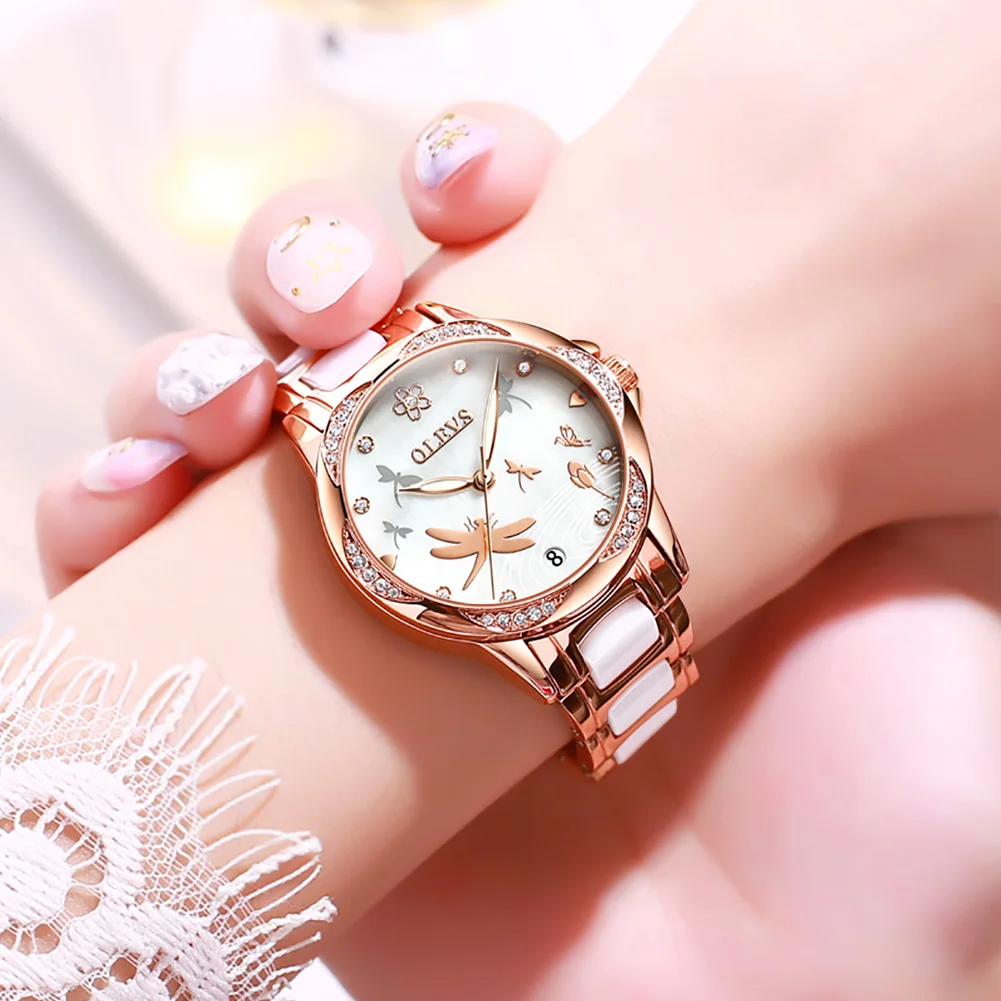 OLEVS Elegant Simple Butterfly Design Dial Ladies Watches Women Fashion Luxury Dress Watch Casual Woman Lady Mechanical Watch enlarge