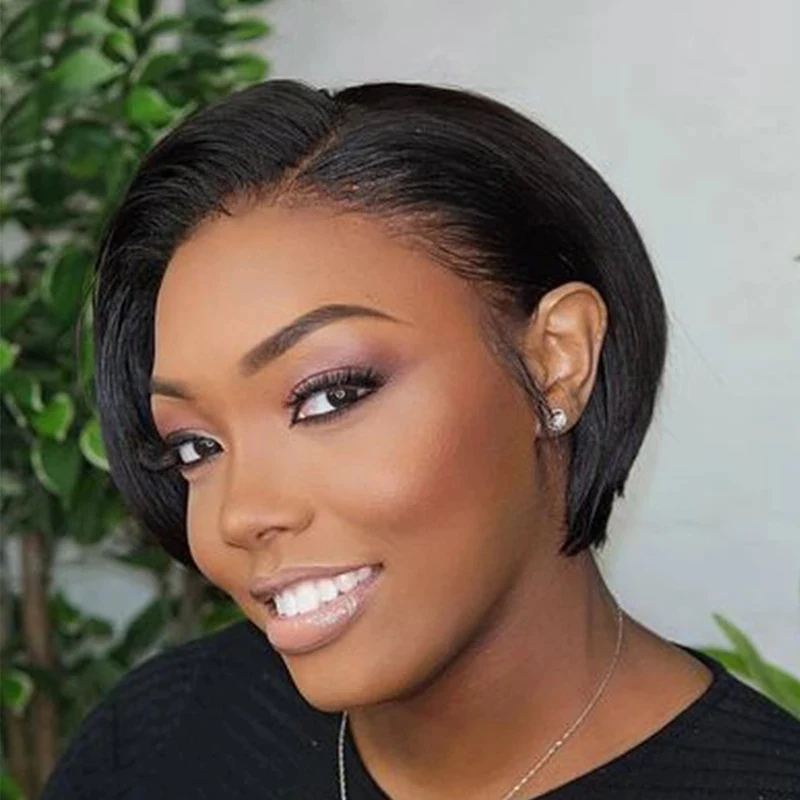 Короткие парики из человеческих волос с короткой стрижкой прямые 13*6*1 - купить по