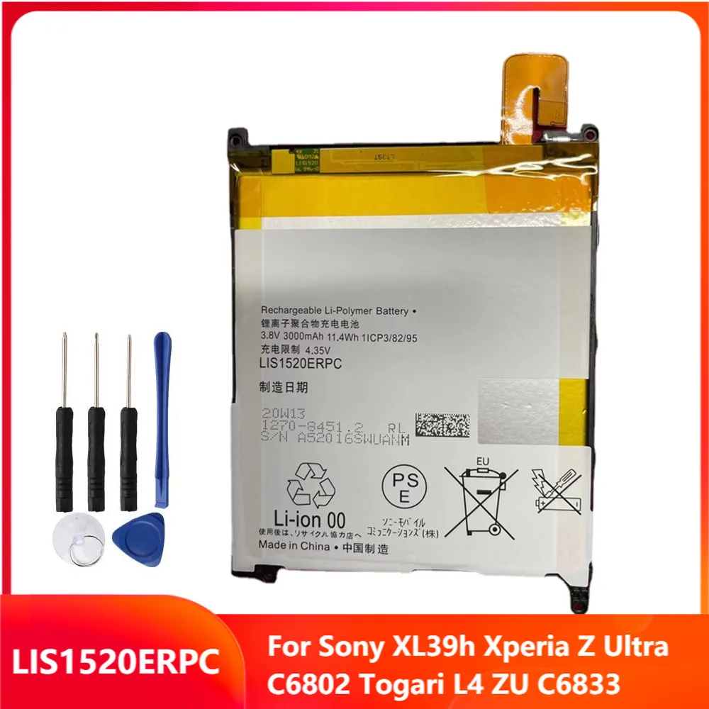 

Replacement Phone Battery LIS1520ERPC For Sony XL39h Xperia Z Ultra C6802 Togari L4 ZU C6833 3000mAh With Free Tools