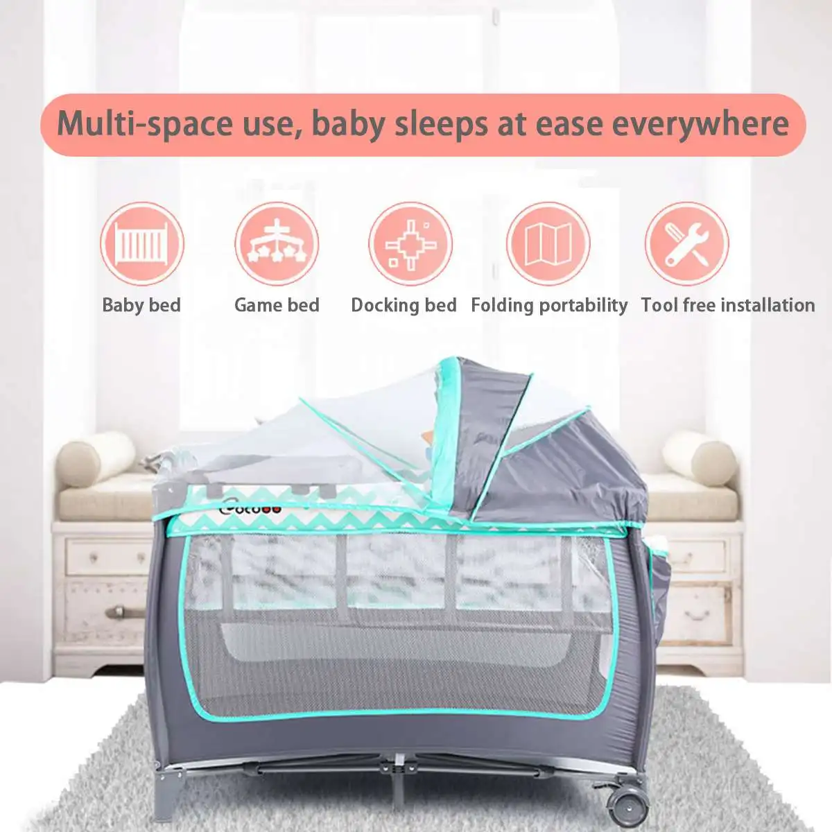 

Baby Crib with Mosquito Nets Multifunctional Portable Folding Newborn Baby Bedside Bed Cradle Bed Removable Child Play Game Bed