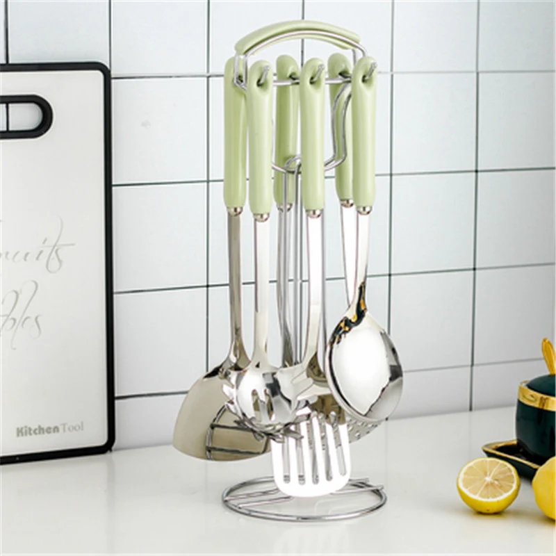 Ceramic Anti-hot Handle Kitchenware Luxury Food Shovel Set Of 7 Pieces Ins Cooking Scoop Colander Golden Series noodle strainer | Дом и сад