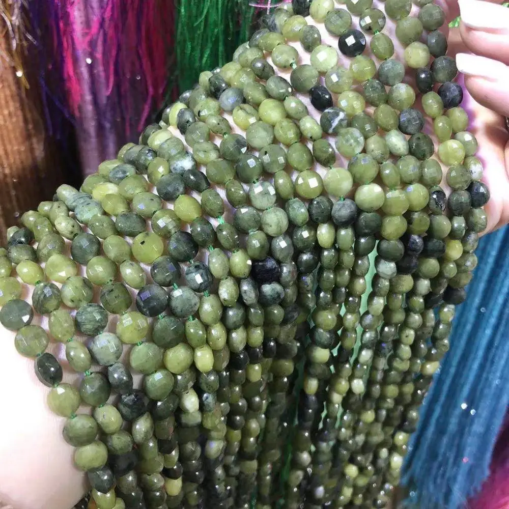 

Natural Stone Beads Oblate Canadian Jades Faceted for Jewelry Making Necklace Bracelet Earrings Size 6mm
