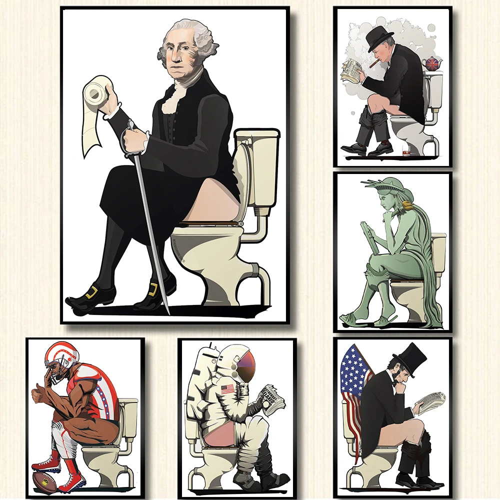 

Famous Figure On The Toilet Funny Posters Abstract Canvas Painting Humor Art Print Bathroom Wall Picture Living Room Home Decor