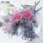 YO CHO искусственный цветок Leucospermum, свадебное украшение, короткая ветка, вертушка, 2 вилки, булавка, цветок для дома, искусственный цветок