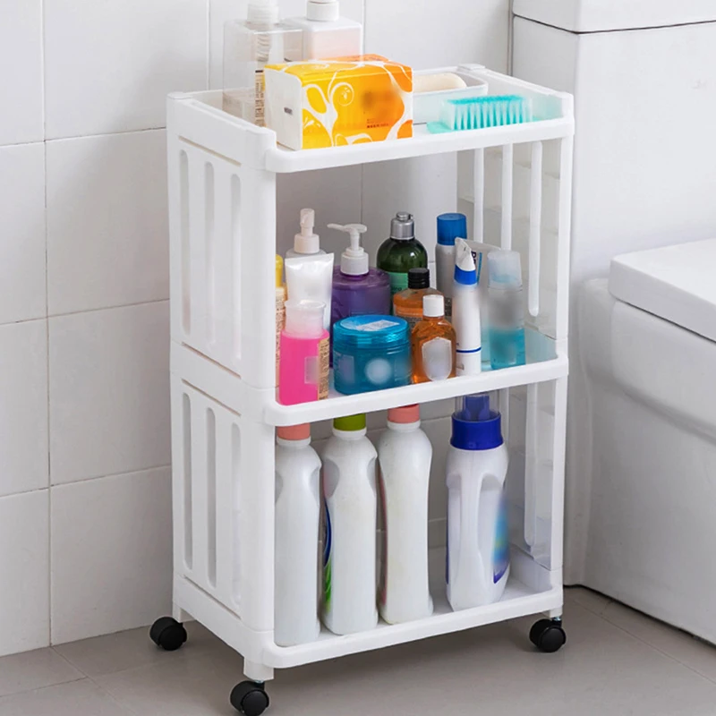 

3/4 Layers Movable Storage Shelf Widen Cart Mobile Shelving Bathroom Cosmetic Sorting Kitchen Bottles Can Sundries Organizer