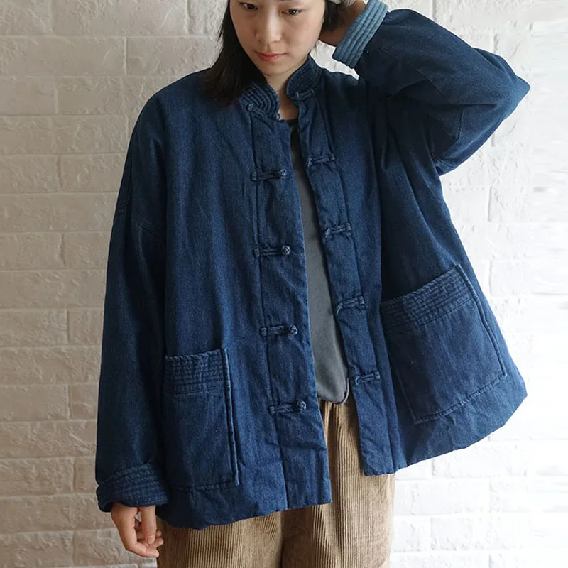 Johnature/зимняя модная куртка для отдыха с воротником стойкой и карманами пряжкой