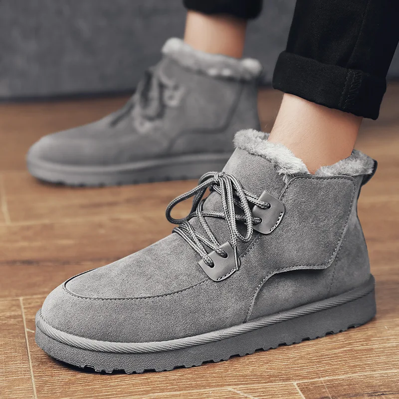 

2021 Winter Men Snow Boots Men Shoes Lace-up Ankle Boots Fleece Cotton Boots retro Solid Male High Top Platform Footwear