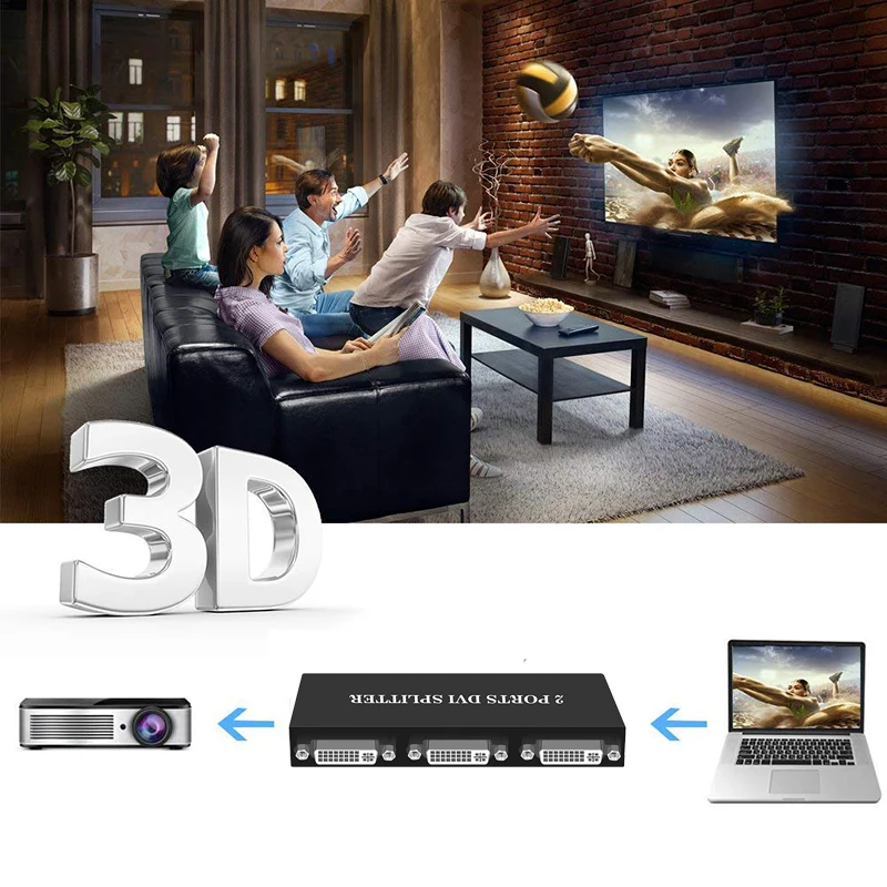 Разветвитель DVI 1x2 распределительный Коммутатор выход 1 в 2 Full HD 1080P @ 60 Гц для