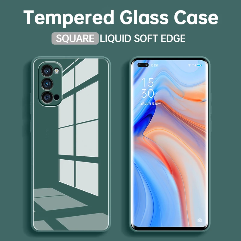 

Tempered Glass Phone Case for OPPO Reno 4 Pro 5G Global Soft Silicone Edge Solid Back Cover Reno4 4Pro Reno4Pro Funda Coque Capa