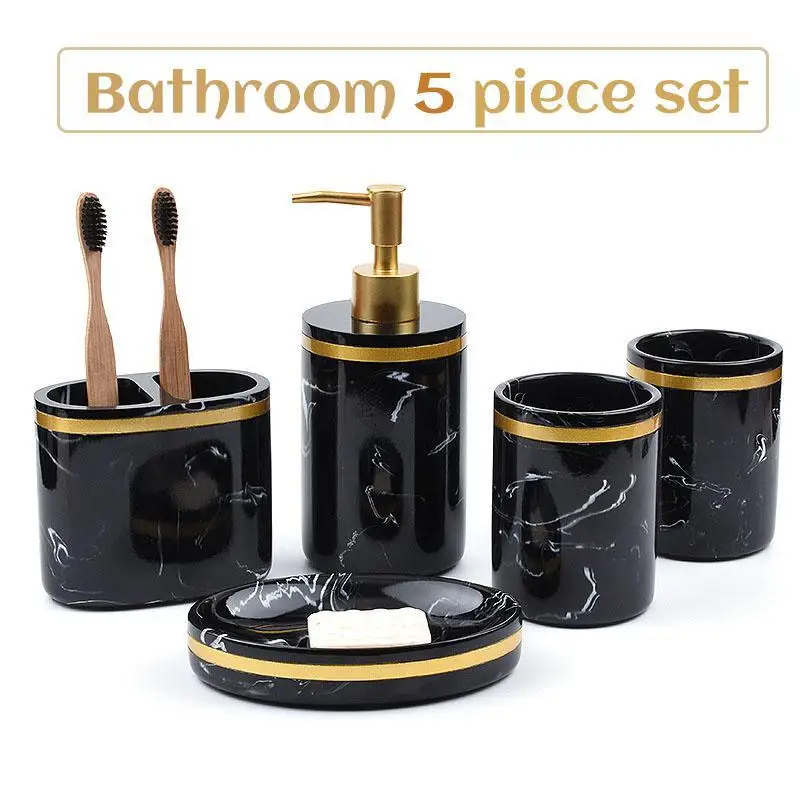 

Creative Resin Five-piece Bathroom Set Nordic Marble Pattern Bathroom Toilet Set Household Items Bathroom Set