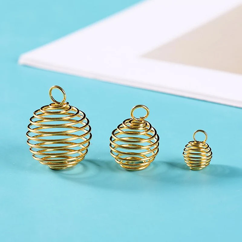 

10Pcs/set And 4 Sizes Spiral Bead Cages Pendants Gold Silver Color For Diy Crystals Stones Jewelry Making Craft Supply