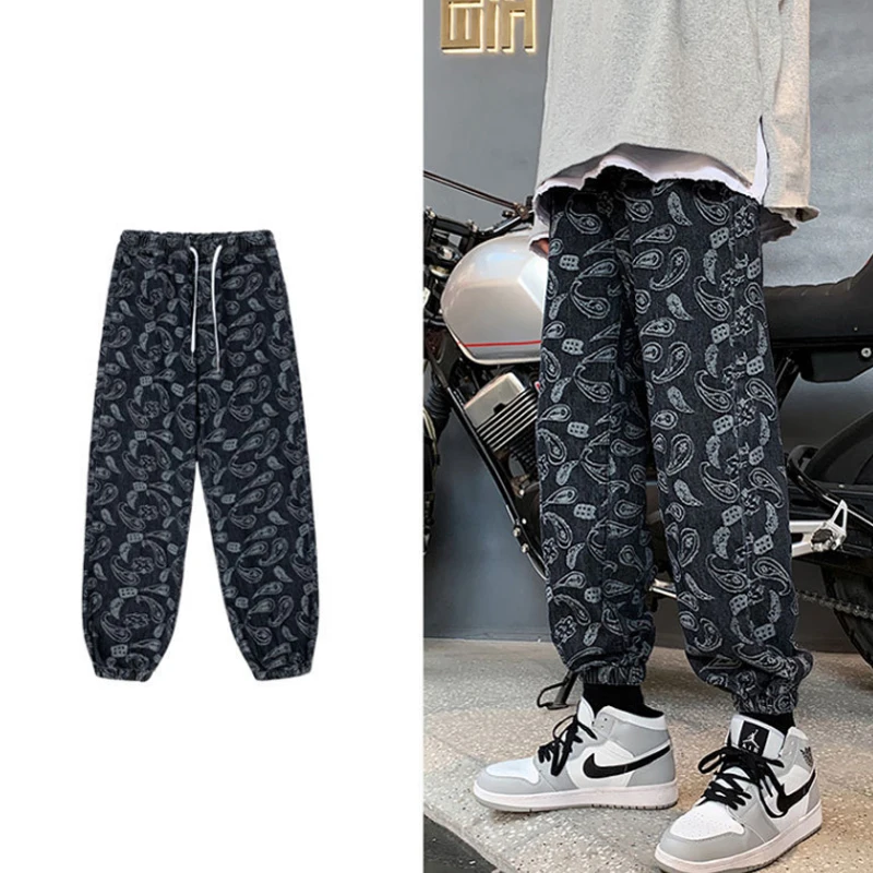 

2021 Autumn and Winter New Cashew Blossom Jeans Men's Fashion Brand Loose Straight Tube Korean Fashion Men's Capris