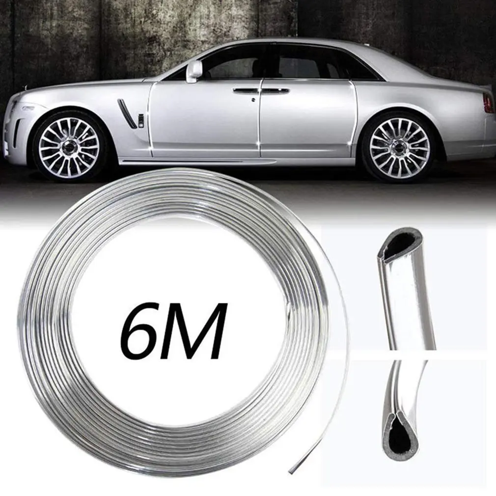 Chrome Moulding Trim Strip 6 Meters Car Door Edges Scratch Guard Protector Cover Strip Roll Metal Moulding Trim Strip