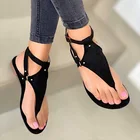 Летние женские сандалии-гладиаторы на плоской подошве, черные пляжные сандалии с открытым носком, женские туфли с ремешком с пряжкой, шлепанцы большого размера, 2021