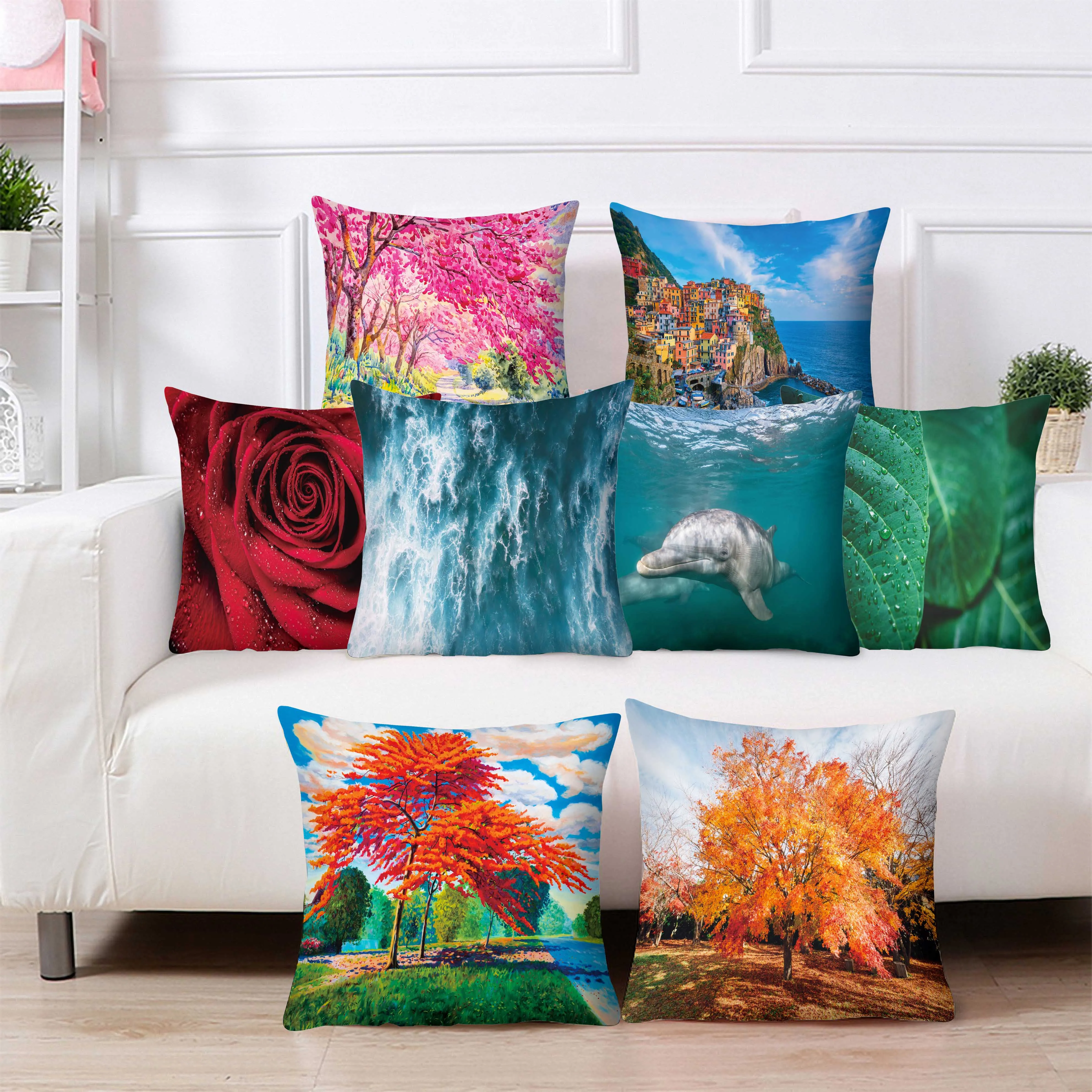 

Landscape Pillowcase Flowers Pillow Cover Leaf Home Decor Cushion Cover Print Pillow Cases 45x45cm Pillow Case Sofa Decoration