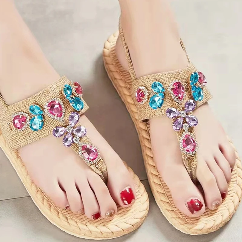 

Sandals Women Summer Outdoor Platform Beach Sandals Non-slip Soft Casual Shoes Luxury Rhinestone Flip Flops Ladies