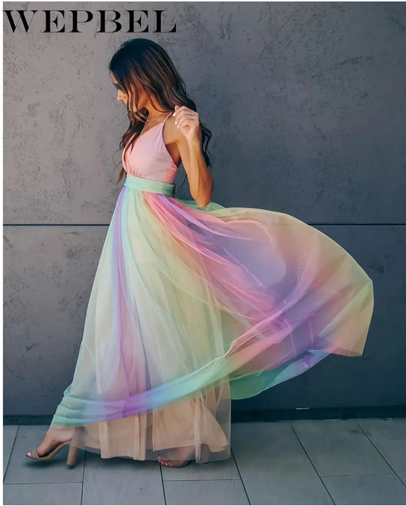 

Mandylandy Women's Fashion Sleeveless Rainbow Dress Women Elegant Sleeveless Dress Summer Chic Party Dress Vestidos Robe