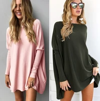 autumn winter pullover tunic women fashion solid color oversized sweater long batwing sleeve shirts casual loose blouses