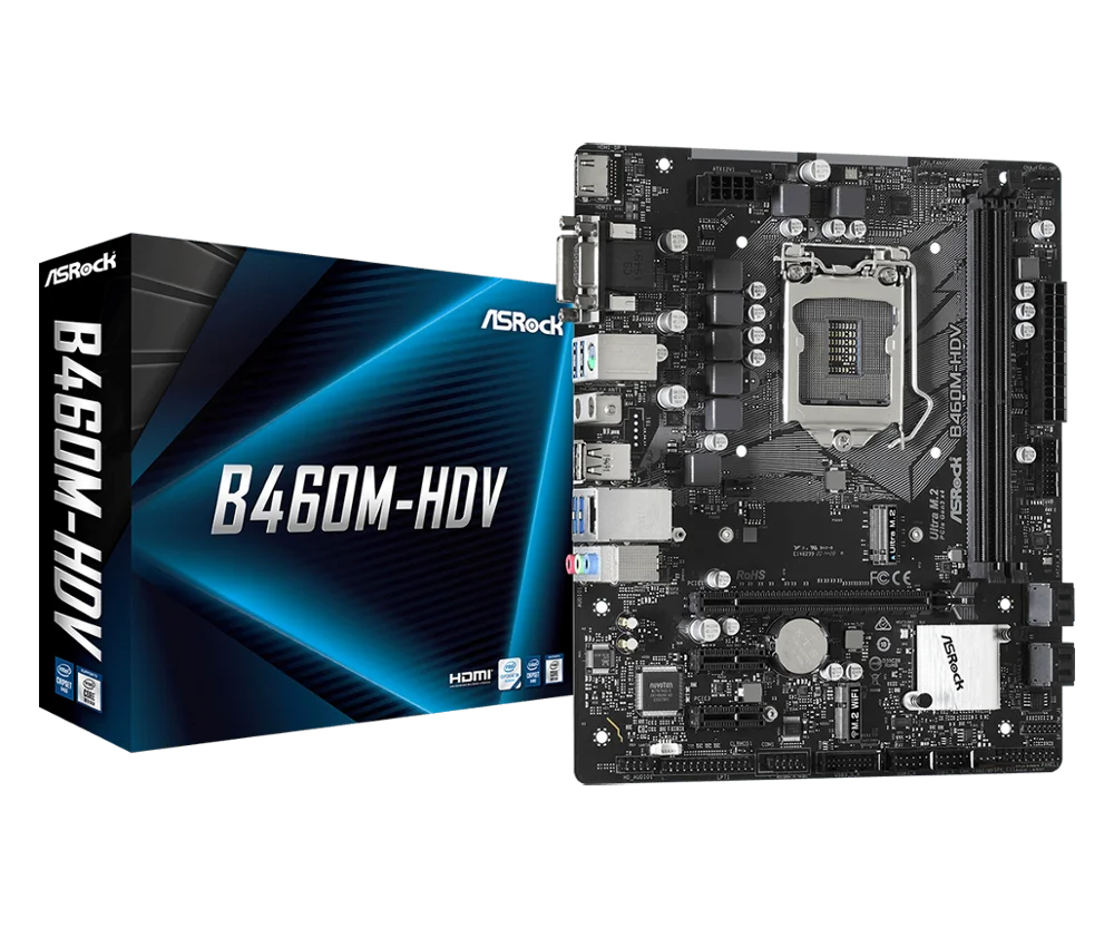 Материнская плата ASRock B460M-HDV LGA 1200 поддерживает системный блок микросхем DDR4 Intel 460M