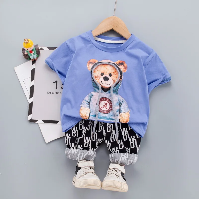 

2021 Summer Kids Toddler Boys Clothes Set Baby Girls Cartoon Bear Printed Cotton T-shirt+Pants Casual Child Outfits Clothing