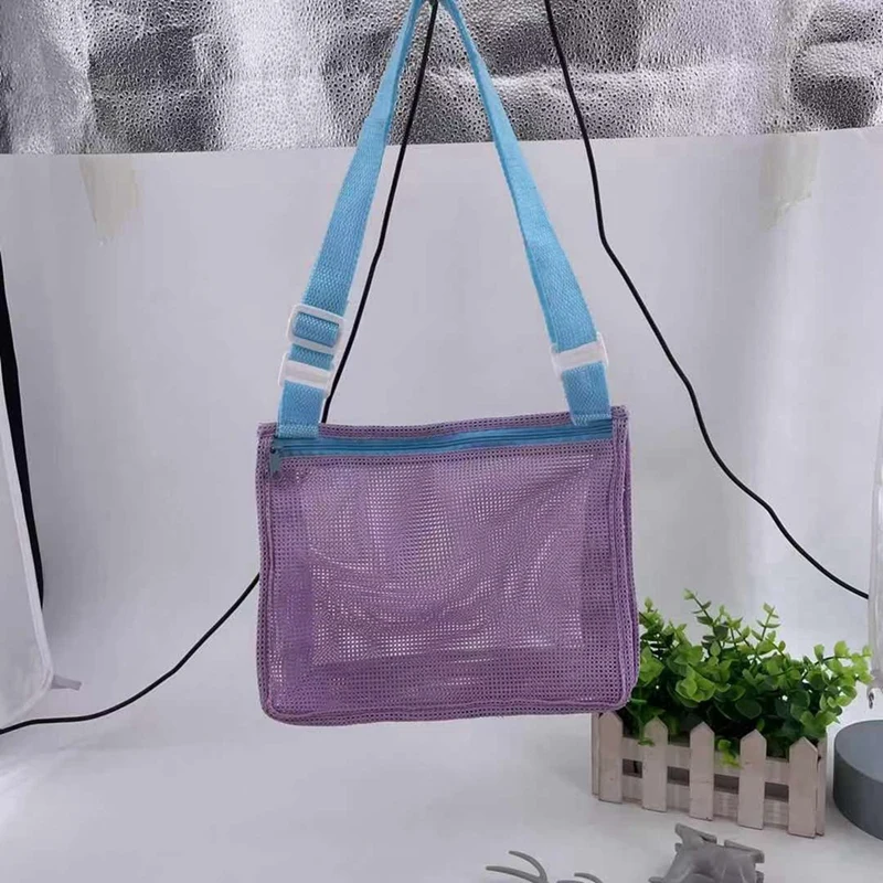 

6 Pieces Kids Shell Bags Beach Toy Mesh Bag Colorful Beach Net Bag for Swimming Storage Boy and Girl Seashell Collection