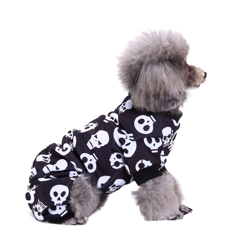 Зимняя теплая одежда для домашних животных с мультяшным принтом черепа пальто