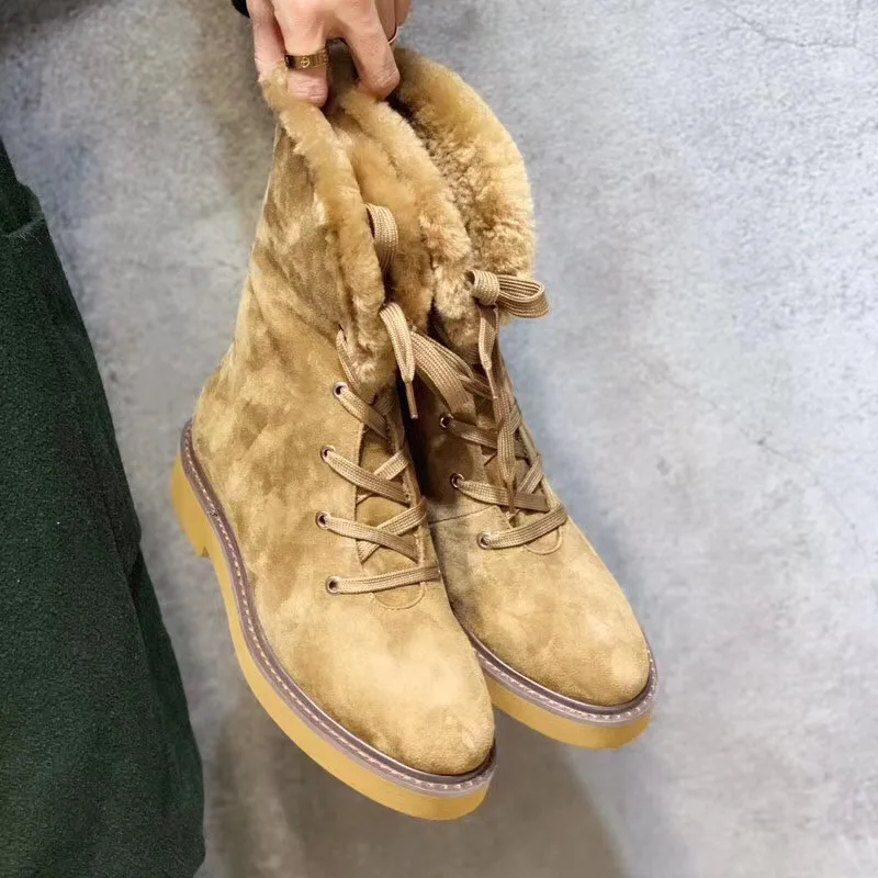 Winter shoes 2019 round toe lace up real fur warm genuine leather comfortable flat women | Обувь