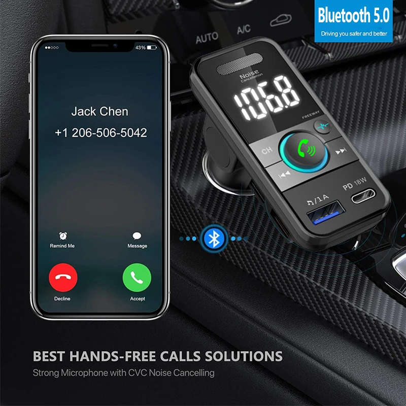 Автомобильный MP3 плеер JINSERTA PD18W FM трансмиттер с поддержкой Bluetooth 5 0 и функцией