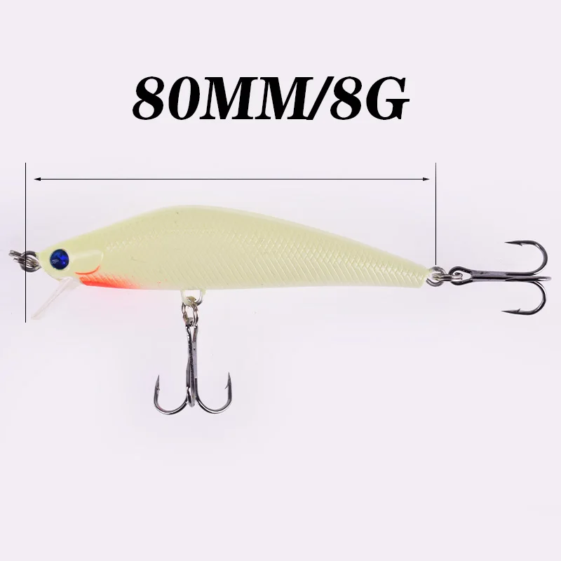 1Pcs Luminous Night Fishing Lures 8cm 8g 3D Eyes Minnow Hard Bait With Treble Hooks Isca Artificial Crankbaits Bass Pike Carp