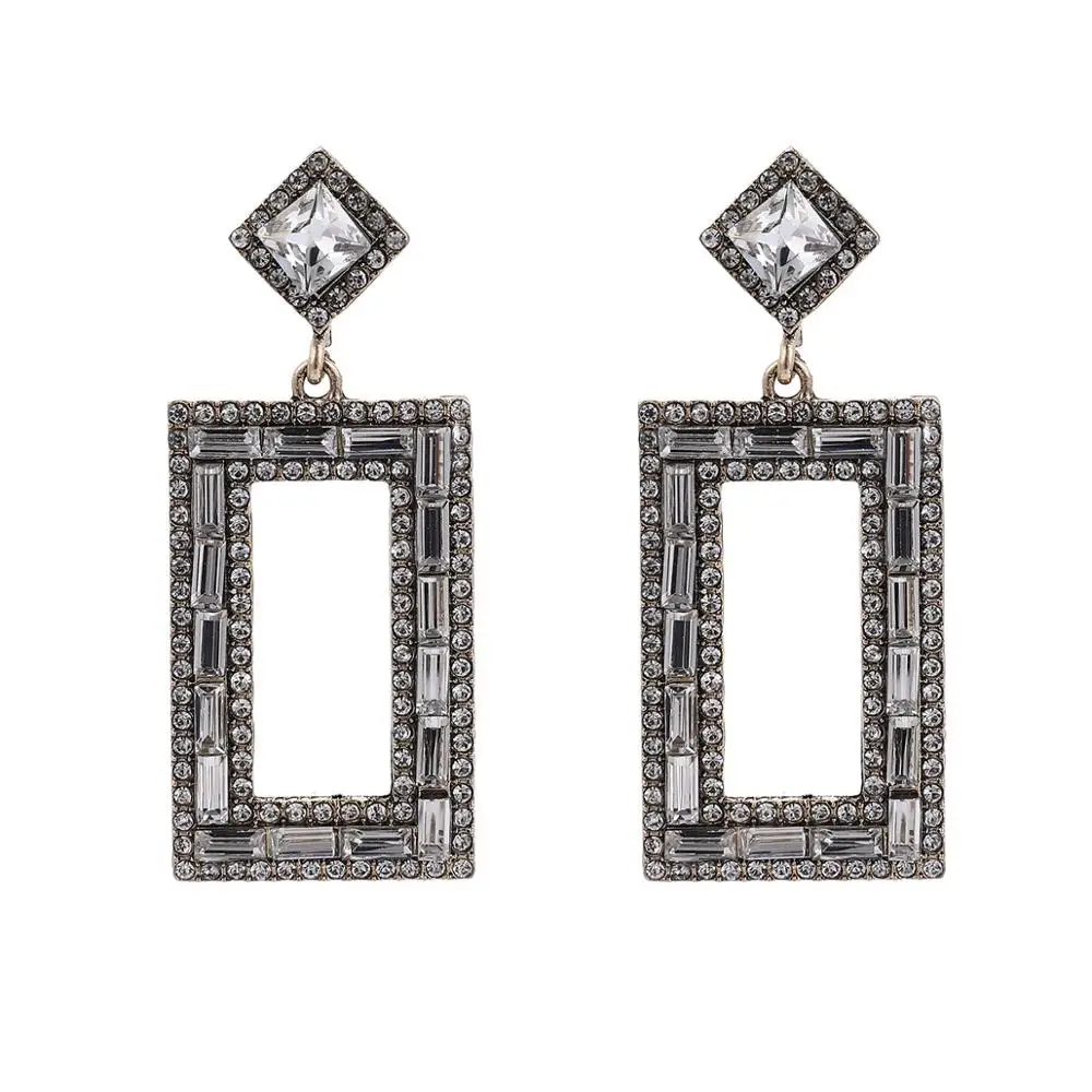 

New Vintage Zircon Alloy Earrings Women Rectangle Crystal Rhinestone Jewelry Long Dangle Earring Wholesale Adult