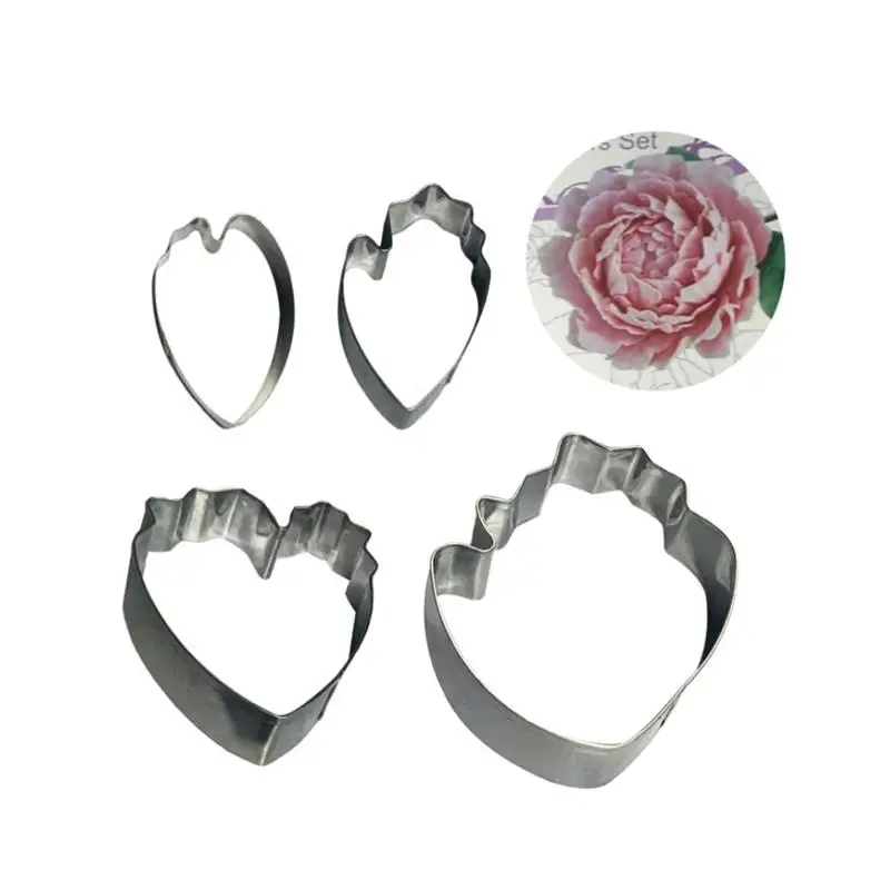 4pcs/lot Heart Peony Flower Cake Mold Stainless Steel Fondant Sugarcraft Cookie Biscuit Cutter |