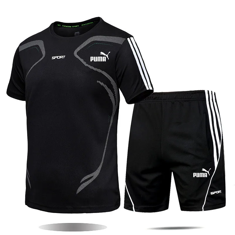 

2021 new ink splashing digital printing summer thin men's and women's fashion suit two piece T-shirt + shorts