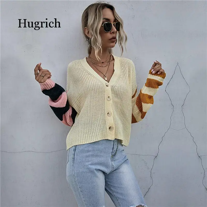 

Patchwork Jumper Cardigans Sweater Women Autumn Winter Striped Full Sleeve Knitted Sweater Tops for Women 2021 New