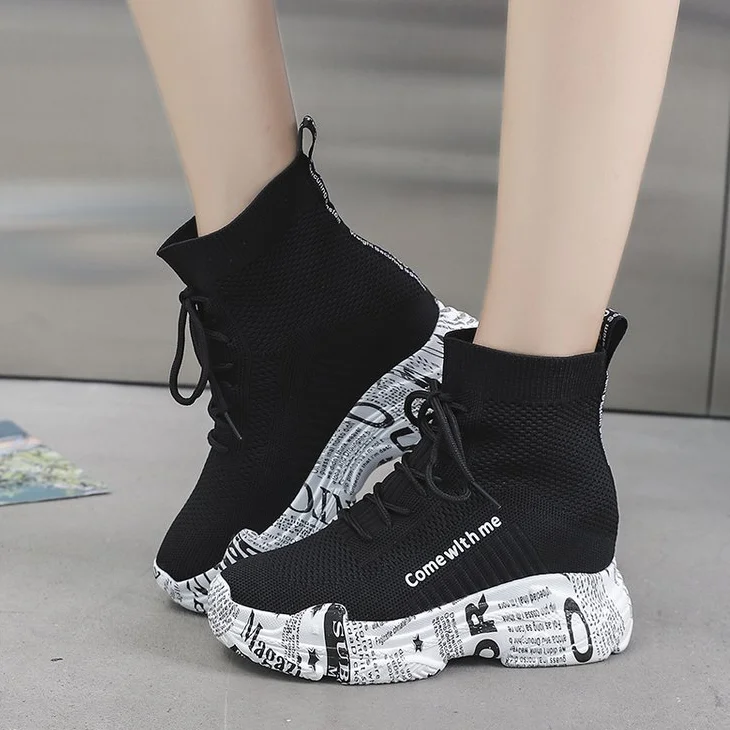 

Женские высокие кроссовки-носки 2022, удобная повседневная женская обувь на шнуровке, увеличивающая рост модная сетчатая женская обувь