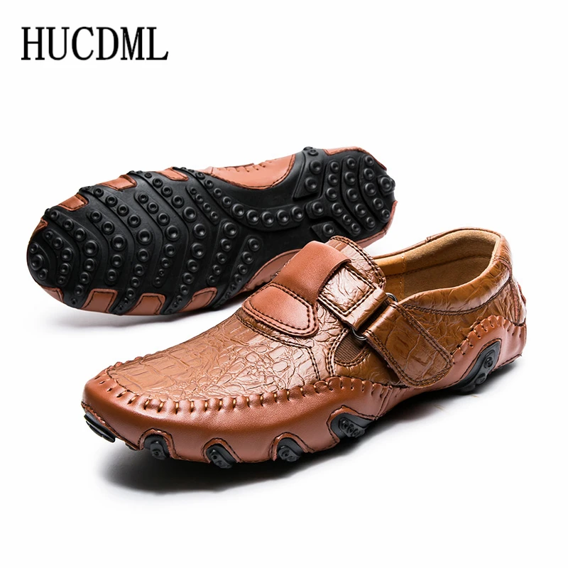

Туфли HUCDML мужские из натуральной кожи, повседневные лоферы, плоская подошва, Мокасины, прогулочная обувь для вождения, большие размеры 38-47
