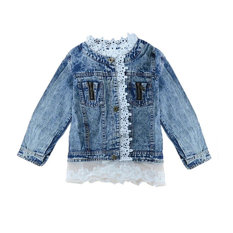 

Kids Denim Jackets For Girls Embroidered Flamingo Coats Toddler Children Fashion Net Yarn Splicing Coat New Spring