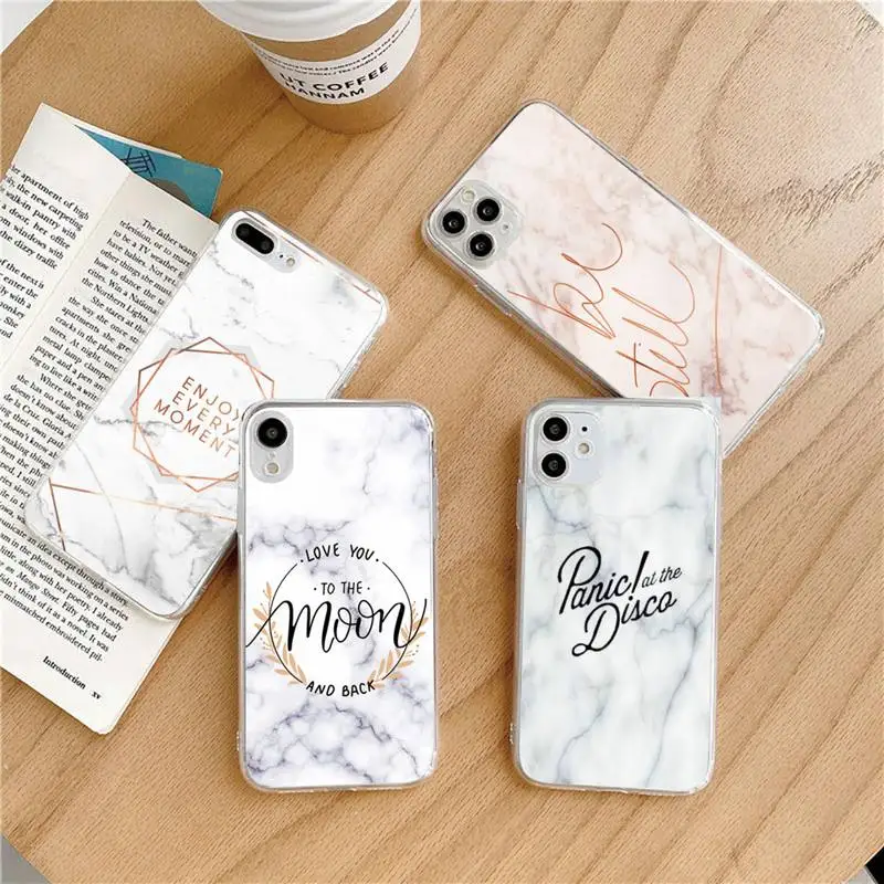 

Luxury Marble Letter leaf Phone Case Transparent soft For iphone 5 6 7 8 11 12 s c se plus mini x xs xr pro max shell